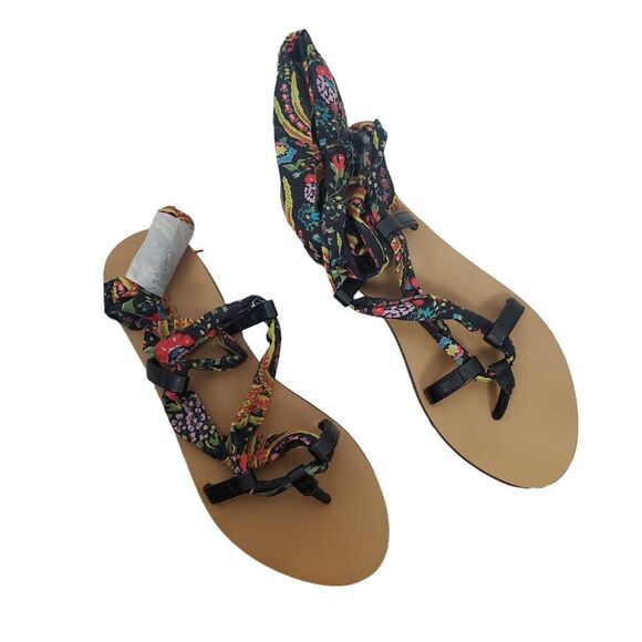NEW J CREW Womens Wrap Around Lace Up Sandals Size 6.5 Black Paisley Gladiator - Picture 3 of 7